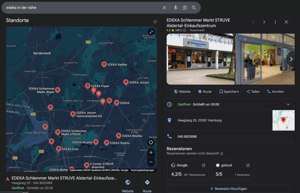 Edeka Unternehmesprofil bei Google